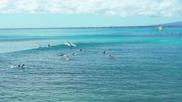 Honolulu Havaí Outubro 2022 Conduziu Visão Dos Surfistas Waikiki Surfista — Vídeo de Stock
