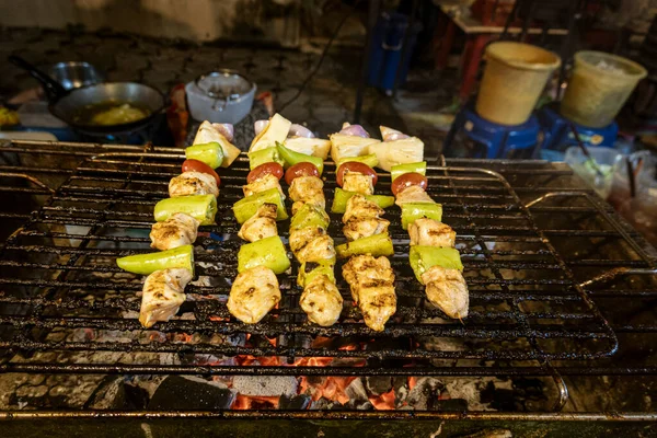 Pollo Shish Kabob Cocina Mercado Noche Aire Libre Calle — Foto de Stock