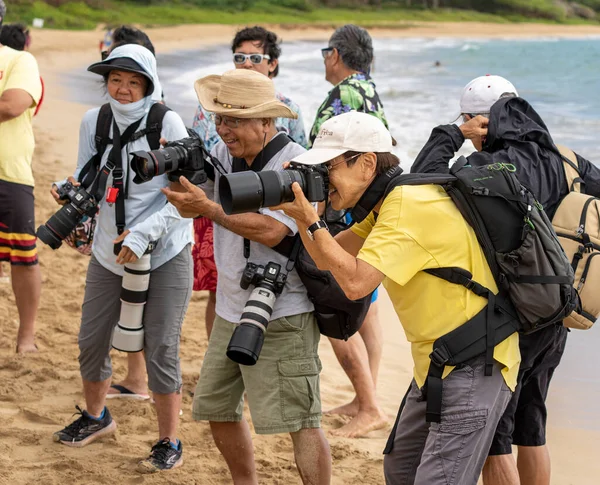 stock image Honolulu, Hawaii, USA - 2022-08-20 - Shaka Filming Hukilau - film crew.