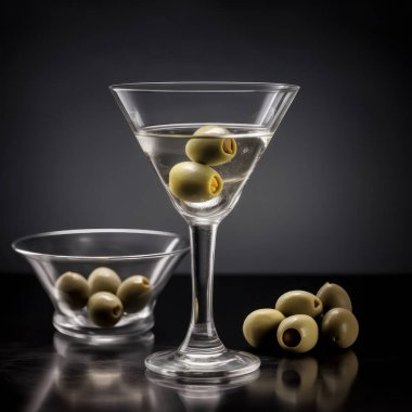 Votka ve zeytinli martini bardağı.