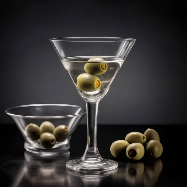 Martini Glas Mit Wodka Und Oliven — Stockfoto