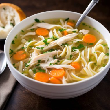 bowl of chicken noodle soup with spoon clipart