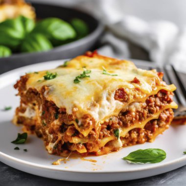 Çatallı bir tabak lazanya.