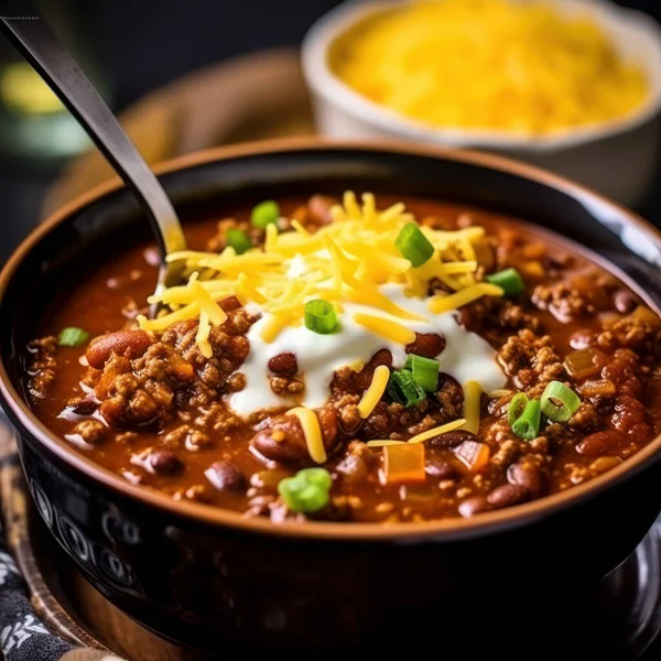 bowl of chili covered with cheese with spoon