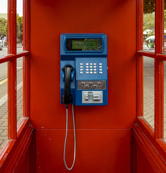 Denna Röda Telefonkiosk Fungerar Fortfarande Fullt Nya Zeeland Stockbild