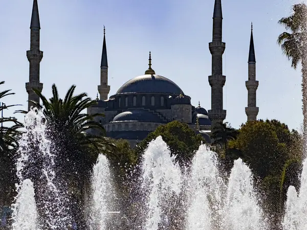 Blå Moskén Istanbul Med Fontän Förgrunden Royaltyfria Stockfoton