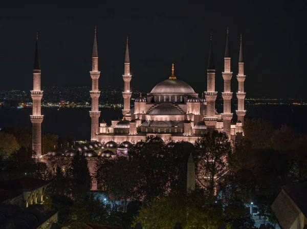 Lue Moskén Istanbul Natten Stockfoto