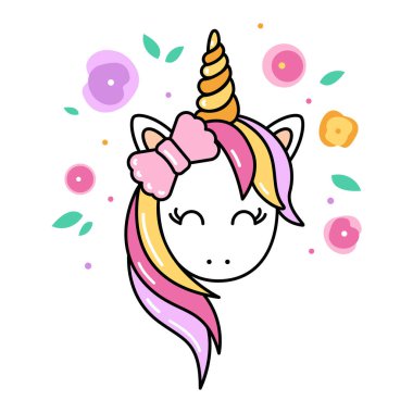 Şirin tek boynuzlu at illüstrasyonu - kart ve gömlek tasarımı