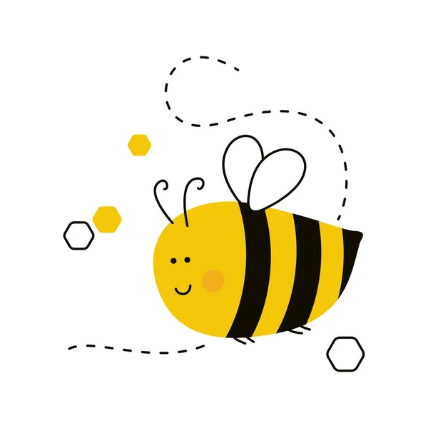 Roztomilý Včelí Kreslený Postava Izolované Bílém Pozadí Vektorová Ilustrace — Stockový vektor