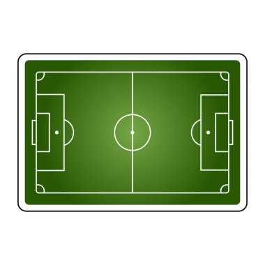 Futbol mu? Futbol sahası manzarası. Oyuncular için taktik sunumu için koç masası. Vektör illüstrasyonu