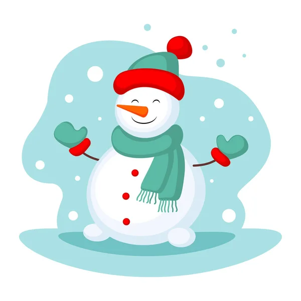 Веселий Мультяшний Сніговик Зимова Листівка Веселого Різдва — стоковий вектор