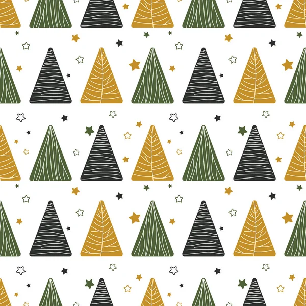 Niedliche Dekorative Weihnachtsbäume Nahtloses Muster Vektor Nahtloses Muster Mit Handgezeichneten — Stockvektor