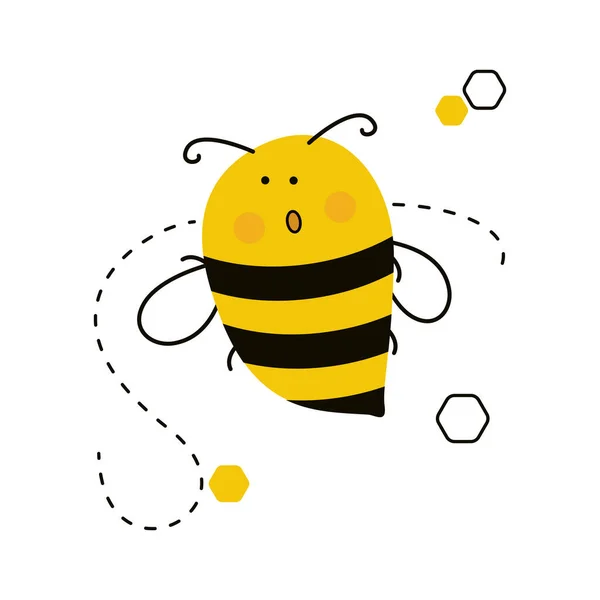 かわいい蜂がびっくりしました 白い背景に隔離された漫画のキャラクターベクトル カード ポスター パッケージデザイン — ストックベクタ