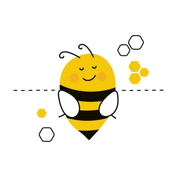 Μια Γλυκιά Μέλισσα Κοιμάται Bee Χαρακτήρα Κινουμένων Σχεδίων Απομονώνονται Λευκό — Διανυσματικό Αρχείο