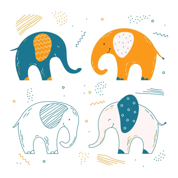 Söta Elefanter Vektor Illustration Med Vackra Eleganta Baby Elefanter För — Stock vektor