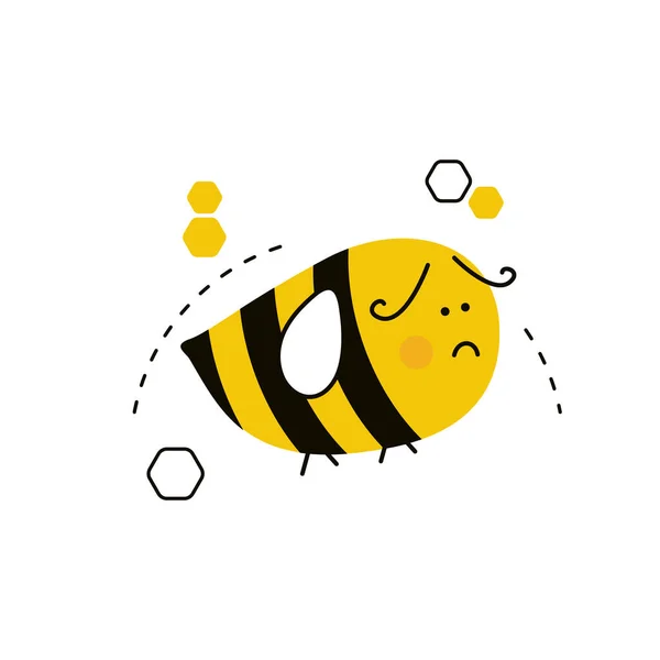 魅力的な怒っている蜂 白い背景に隔離されたかわいい不幸な蜂の漫画のキャラクター ベクターイラスト — ストックベクタ