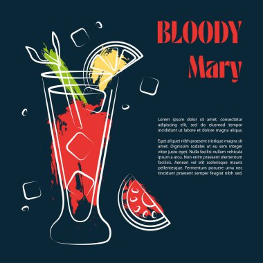 Bloody Mary posteri ya da mesajın için yeri olan pankart. Bloody Mary kokteyli. Sosyal medya iletisi, poster, afiş, tarif, parti daveti için vektör şablonu