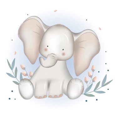 Tişört baskısı için şirin fil vektör illüstrasyonu, çocuklar moda tasarımı giyer, bebek partisi davetiyesi