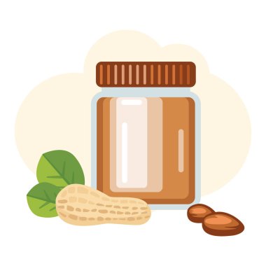Peanut butter jar. Breakfast, delicious start to the day. National Peanut Butter Lover's Day. Vector illustration cartoon flat icon isolated on white