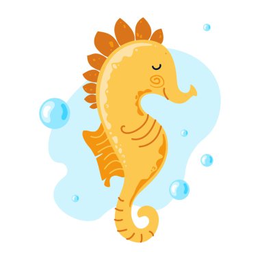 Sea horse on white background. Vector illustration in cartoon style