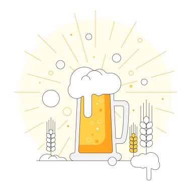 Celebration of a beer day with a glass of a beer. Banner, flyer, poster or greeting card vector design template. Oktoberfest party. International beer day