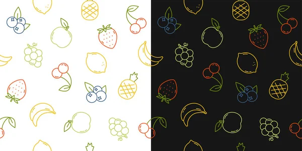 Fresh Fruits Vegetarian Food Wallpaper Apple Lemons Bananas Strawberries Cherries — Stockvektor
