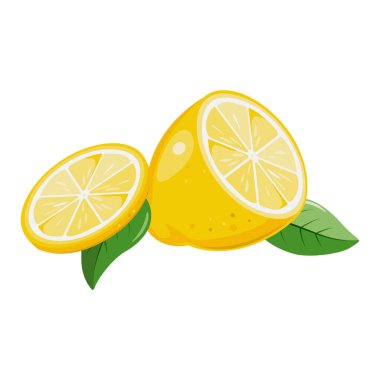 Bir limon çemberi. İkiye bölünmüş sarı taze bir limon.