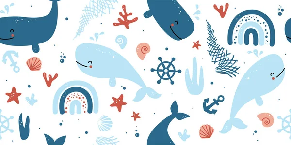 Oceanen Vatten Vektorillustration För Barn Design Havslivets Sömlösa Mönster Barnslig — Stock vektor