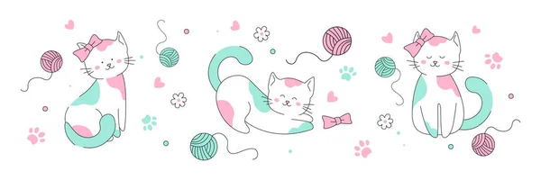 Hildish Μοτίβο Χαριτωμένες Γάτες Παιδιά Εκτύπωσης Μεμονωμένη Διανυσματική Απεικόνιση Για — Διανυσματικό Αρχείο
