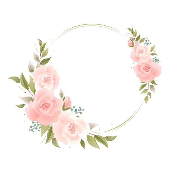 Pembe çiçekler ve yapraklar. Düğün kartı tasarımı, davetiyeler için hafif romantik çelenk.