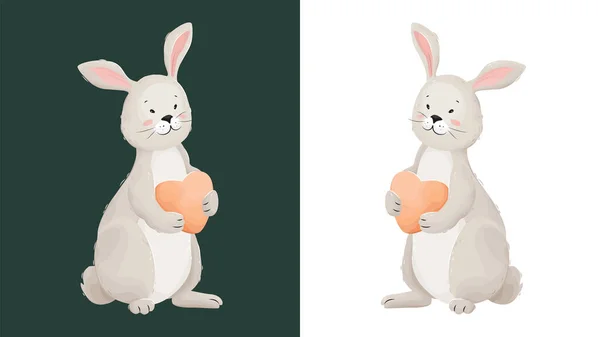 Cute Rabbit Cartoon Character Dark Light Background Design Children Fashion — Stock Vector