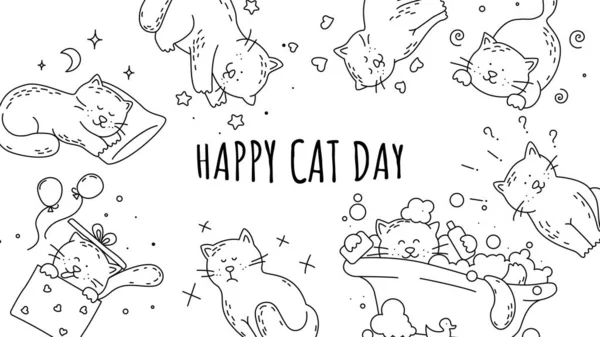 Nette Lustige Katze Verschiedenen Posen Und Emotionen Eine Verliebte Katze — Stockvektor