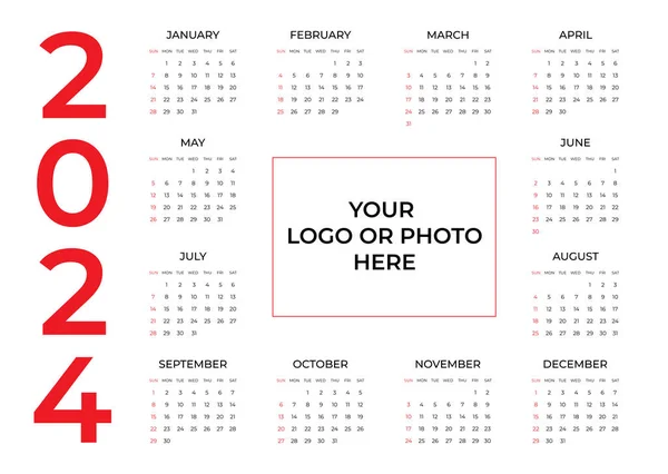 Jaarlijks Een Pagina Kalender Voor 2024 Zakelijke Kalender Met Plaats — Stockvector