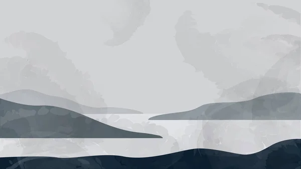 Минималистский Пейзаж Холмами Озером Рекой Дизайн Природных Обоев Обложки Баннера — стоковый вектор