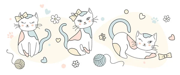 Eine Sammlung Niedlicher Kleiner Katzenmädchen Verschiedenen Posen Kann Für Shirt — Stockvektor