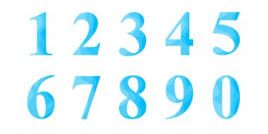 Açık mavi rakamlar kümesi 1, 2, 3, 4, 5, 6, 7, 8, 9, 0 poster, tişört, kilometre taşı kartları, selamlar, satış afişi, basım, doğum günü