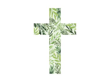 Kilise için Hıristiyan haçı, takvimler, tatil kartları, davetiyeler, vaftizler. Paskalya Katolik dini. Okaliptüs bitkisel yeşillik ve haç. Vaftiz töreni. Kutsal Ruh. Dini