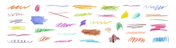 Pencil Drawn Lines Strikethroughs Underlines Set Color Pencil Scribbles Lines — Stock Vector