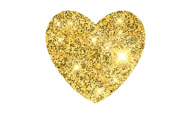Altın parıldayan kalp işareti. Altın parıltı ve parıltı. Düğün kartı, sevgililer günü için tasarım