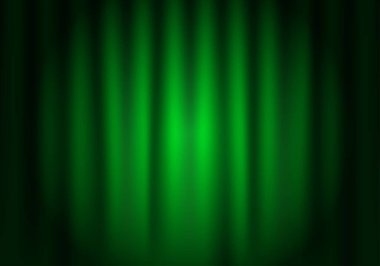 Sahne perdeleri. Sirk, tiyatro, sahne ve kulüp için kapalı kadife perde. Yeşil kumaş, tekstil. Tiyatro veya sinemada spot ışığı olan vektör arkaplan