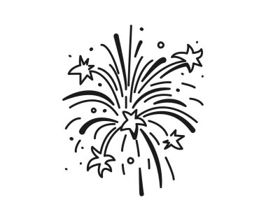 Havai fişek, el çizimi kıvılcımlar, karalama, yıldızlar, patlama, havai fişek, kutlama, selam, yeni yıl, Noel, doğum günü