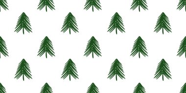Çam Ağacı. Kış ormanı Noel Ağaçlı El Çizimi Kusursuz Vektör Deseni. Kış Tatili Paket kağıdı, tekstil, duvar kağıdı, selamlar, mevsimlik dekorasyon