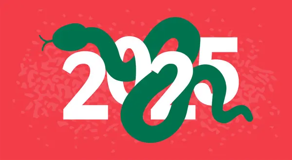 Yeni yıl tebrik kartı 2025. Yeşil Yılan Zodyak 'ın Çin Yeni Yılı kutlu olsun. Modern düz stilde vektör illüstrasyonu