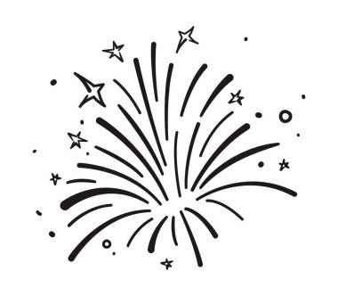 Stars ve Sparks 'la havai fişekler. Patlama oldu. Doğum günü kutlaması, parti, yeni yıl etkinliği. Vektör illüstrasyonu şeffaf arkaplanda izole edildi