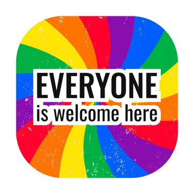 Hepiniz hoş geldiniz. LGBT Güvenli Alan Gökkuşağı Posteri. Nezaket, eşitlik, saygı ve aidiyet mesajı. Gurur, çeşitlilik ve kapsama