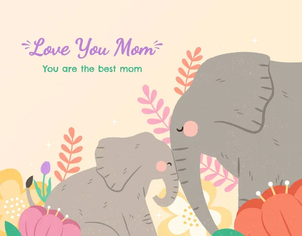 赤ちゃんへの愛を示す象の母親を含むかわいい動物の相互作用の母の日のイラスト 母方の愛と母性の概念 — ストックベクタ