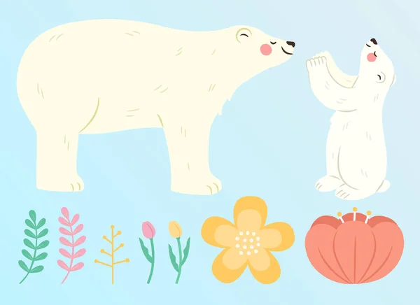 Ilustrace Roztomilých Zvířat Interakce Prvky Set Včetně Ledního Medvěda Matka — Stockový vektor