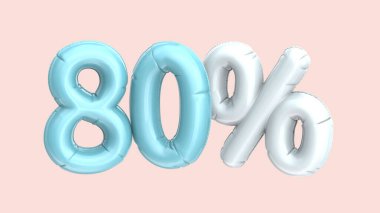 Açık mavi ve beyaz balon% 80, pembe arkaplanda 3D yorumlama