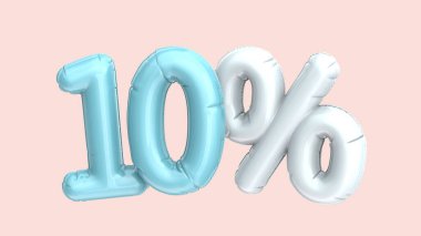 Açık mavi ve beyaz balon% 10, pembe arkaplanda 3D yorumlama