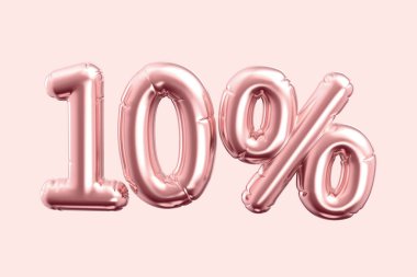 3D işlemeli altın balon. Pembe arka planda% 10 'luk ifade.